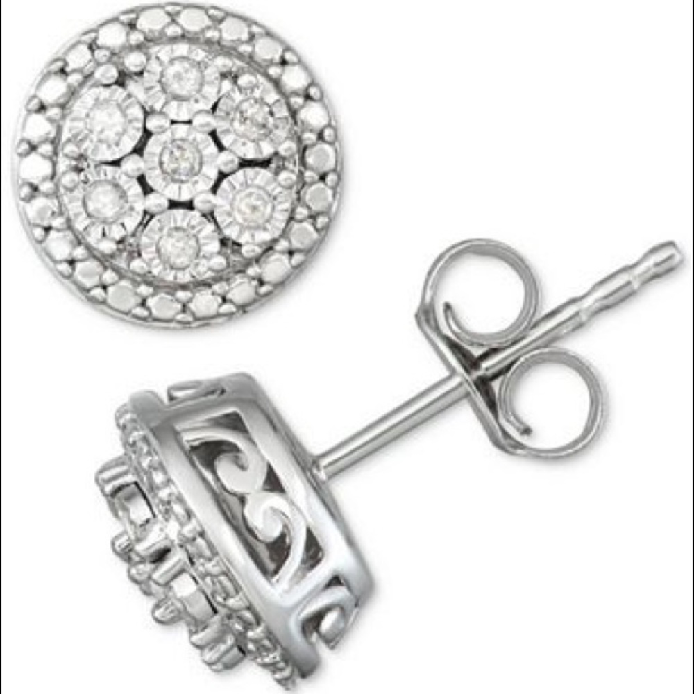 Diamond Cluster Studs (1/10 t.w.) Sterling Silver